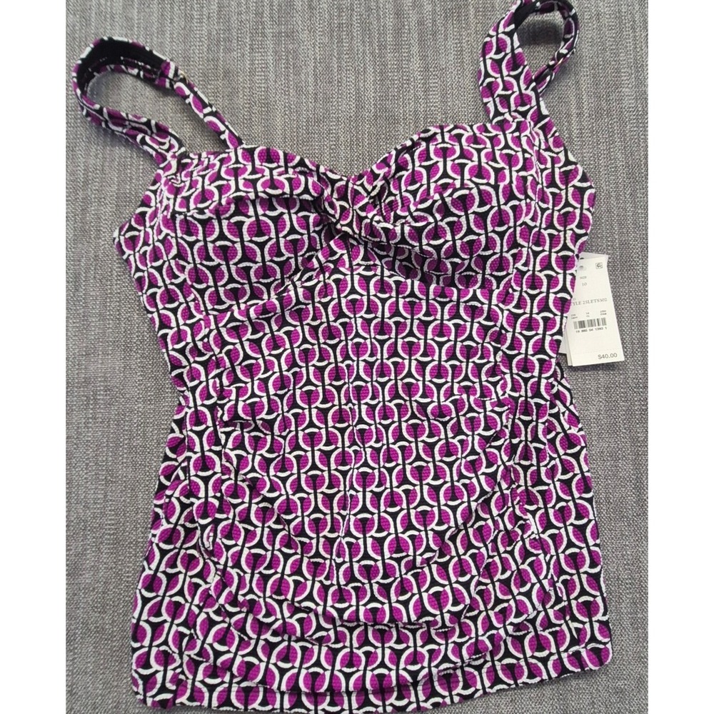 NWT Land's End women's magenta geometric tankini swim top sz 10‎ twist front